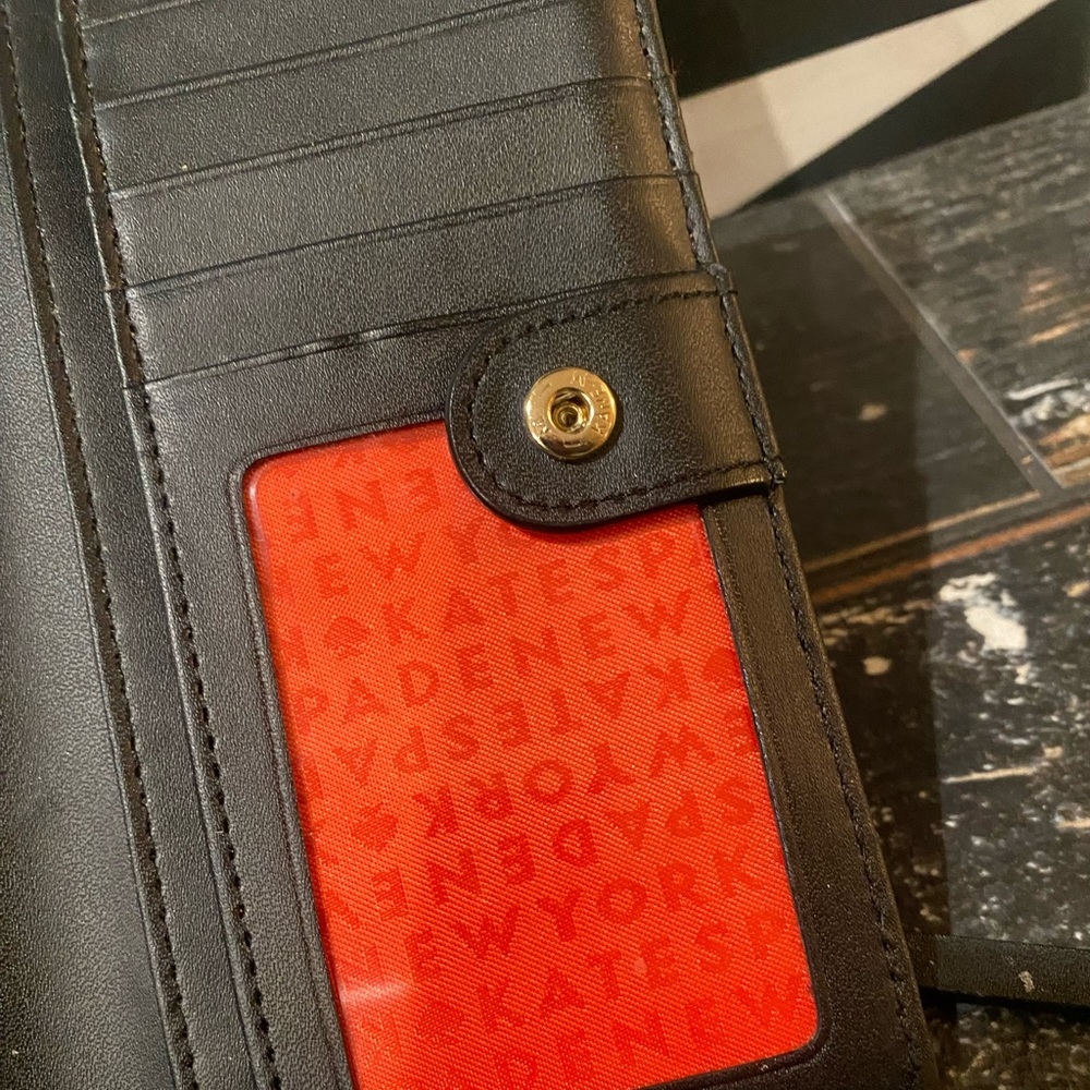 KATE SPADE small polka dot black shiny wallet! Red inside-lots of slots! ♠️EUC♠️ - Picture 7 of 13